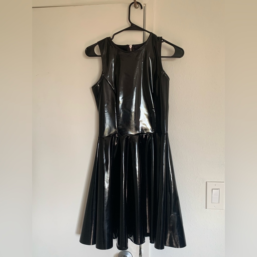 BlackMilk Black PVC Skater Dress Size S